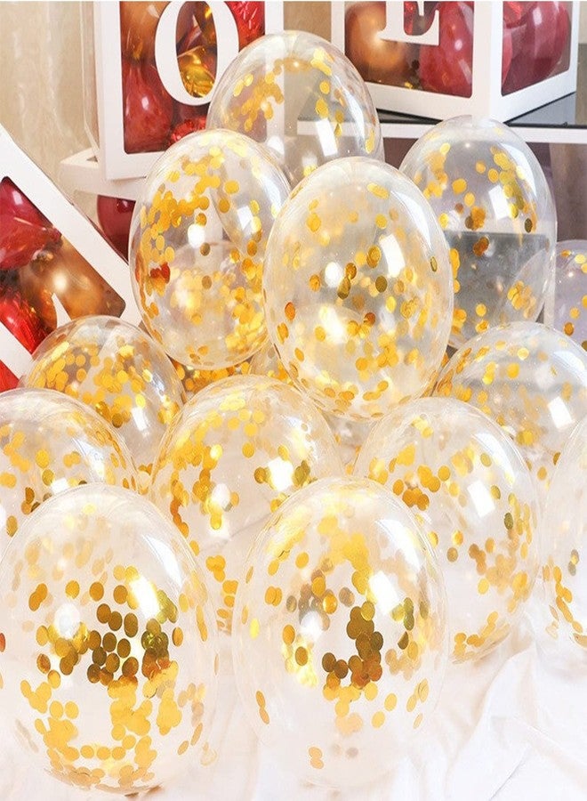AMFIN Rubber (Pack Of 50) Transparent Balloons Bouquet Combo With Re Filled Gold Confetti & Ribbons For Anniversary, Birthday, Baby Shower, Valentine Day Party Decoration Balloon - Gold - Image 5